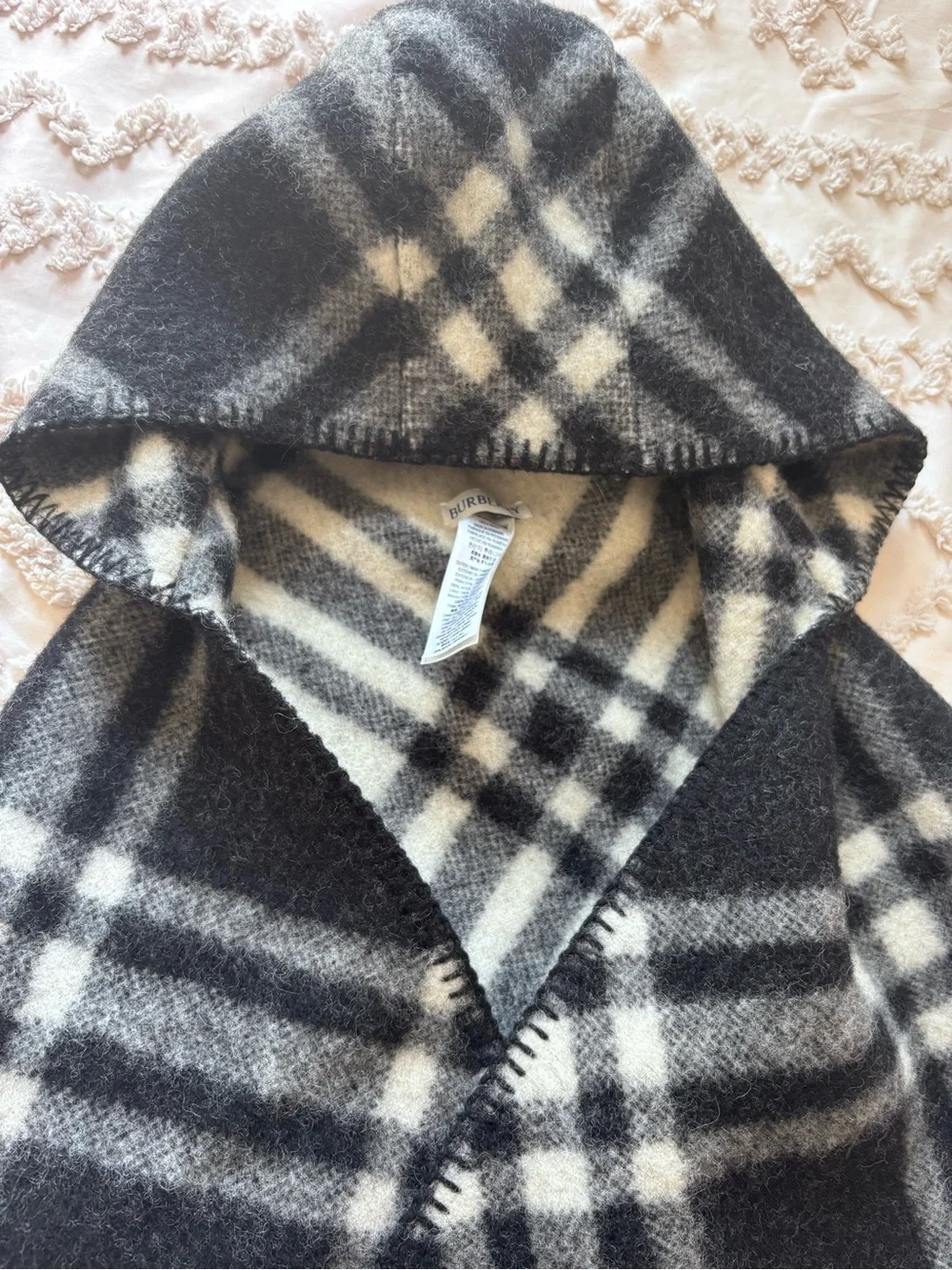 Authentic Burberry Black and White Plaid Hooded Scarf